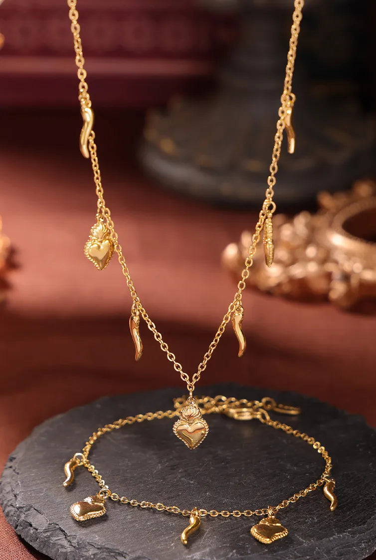 Heart Charm Bracelet and Necklace