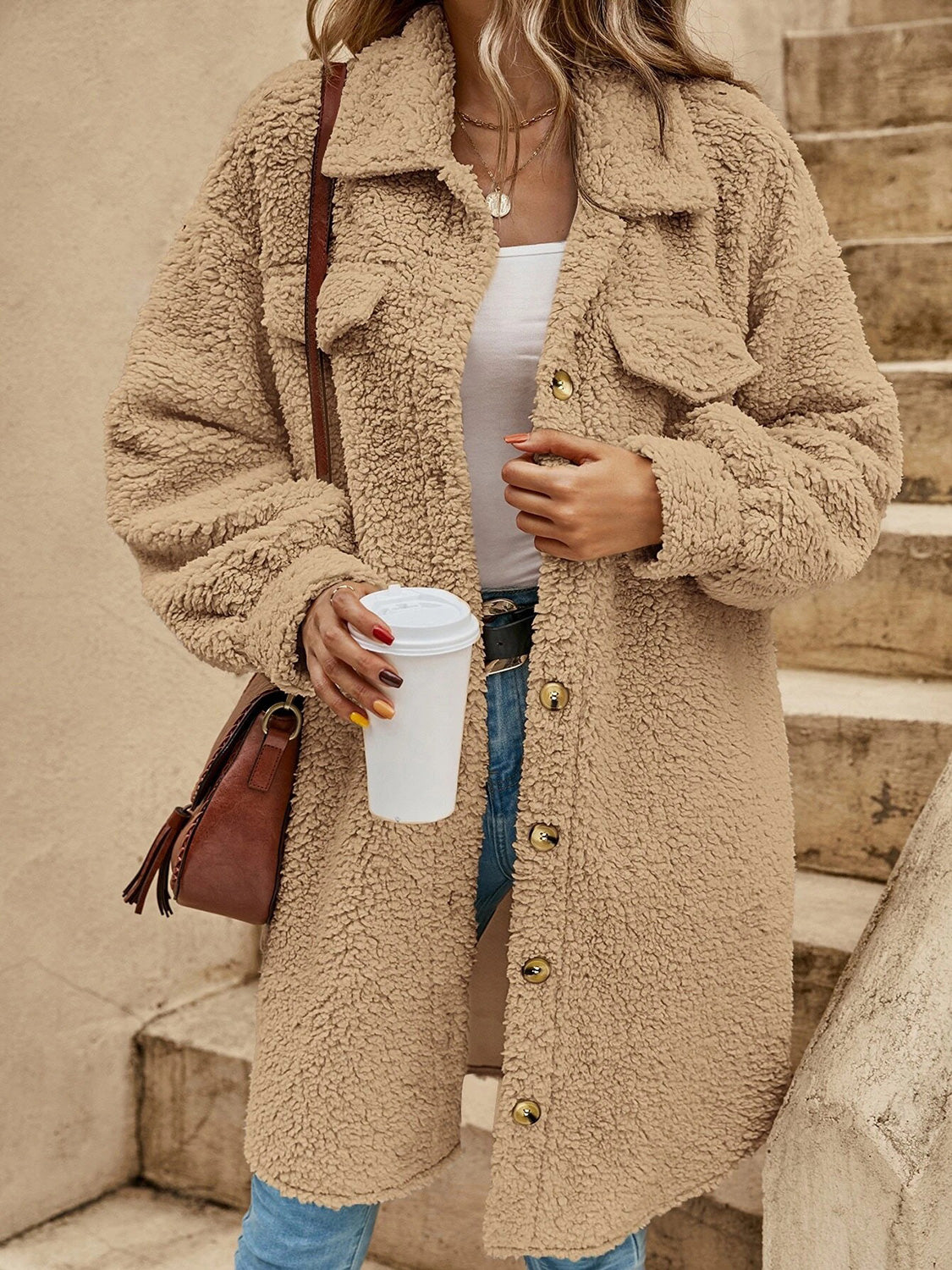 Fluffy Button Coat