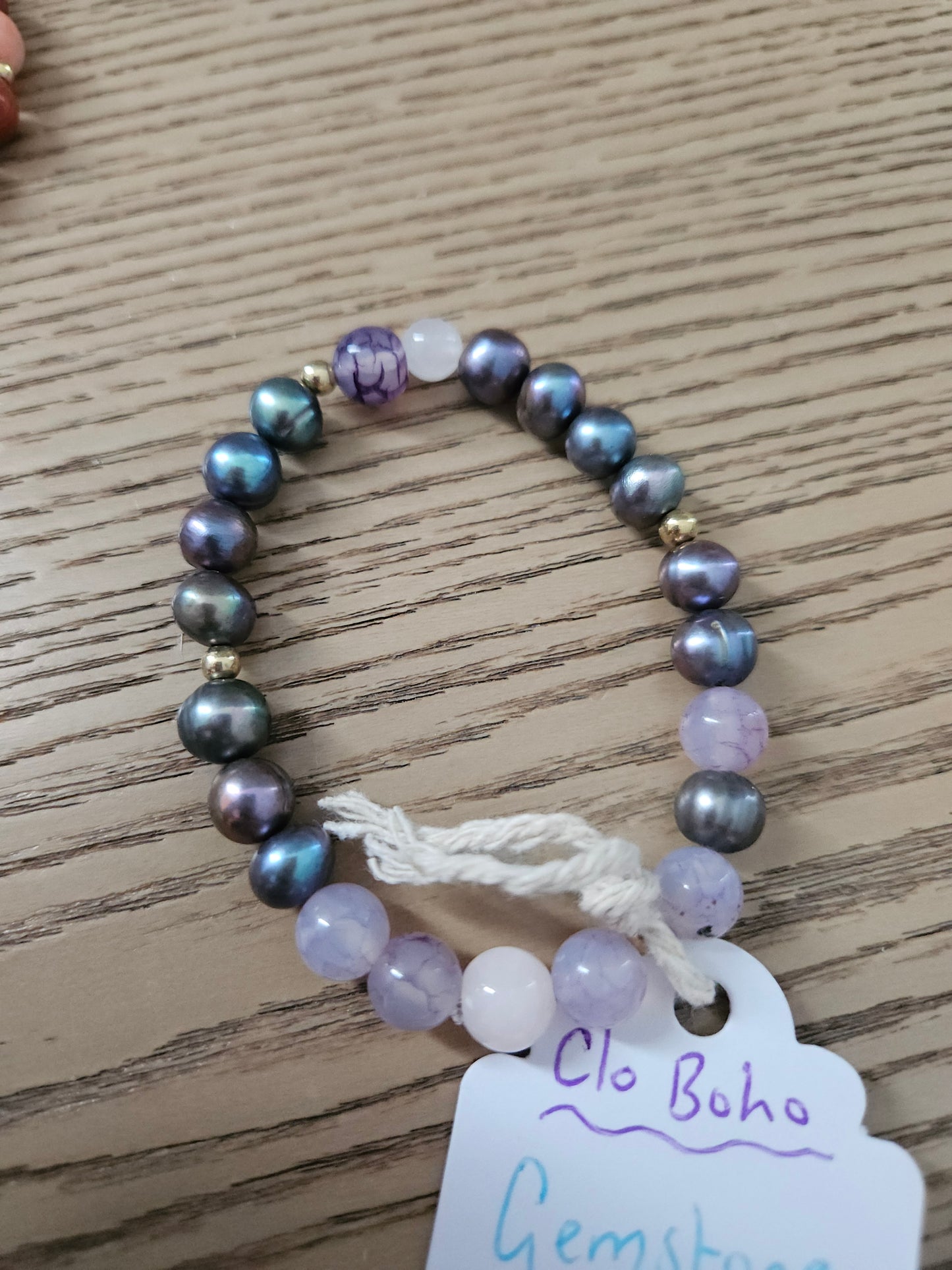 Gemstone Charm Bracelets! Peace & Mystery - Purple Freshwater Pearls - White Jade - Purple Jade