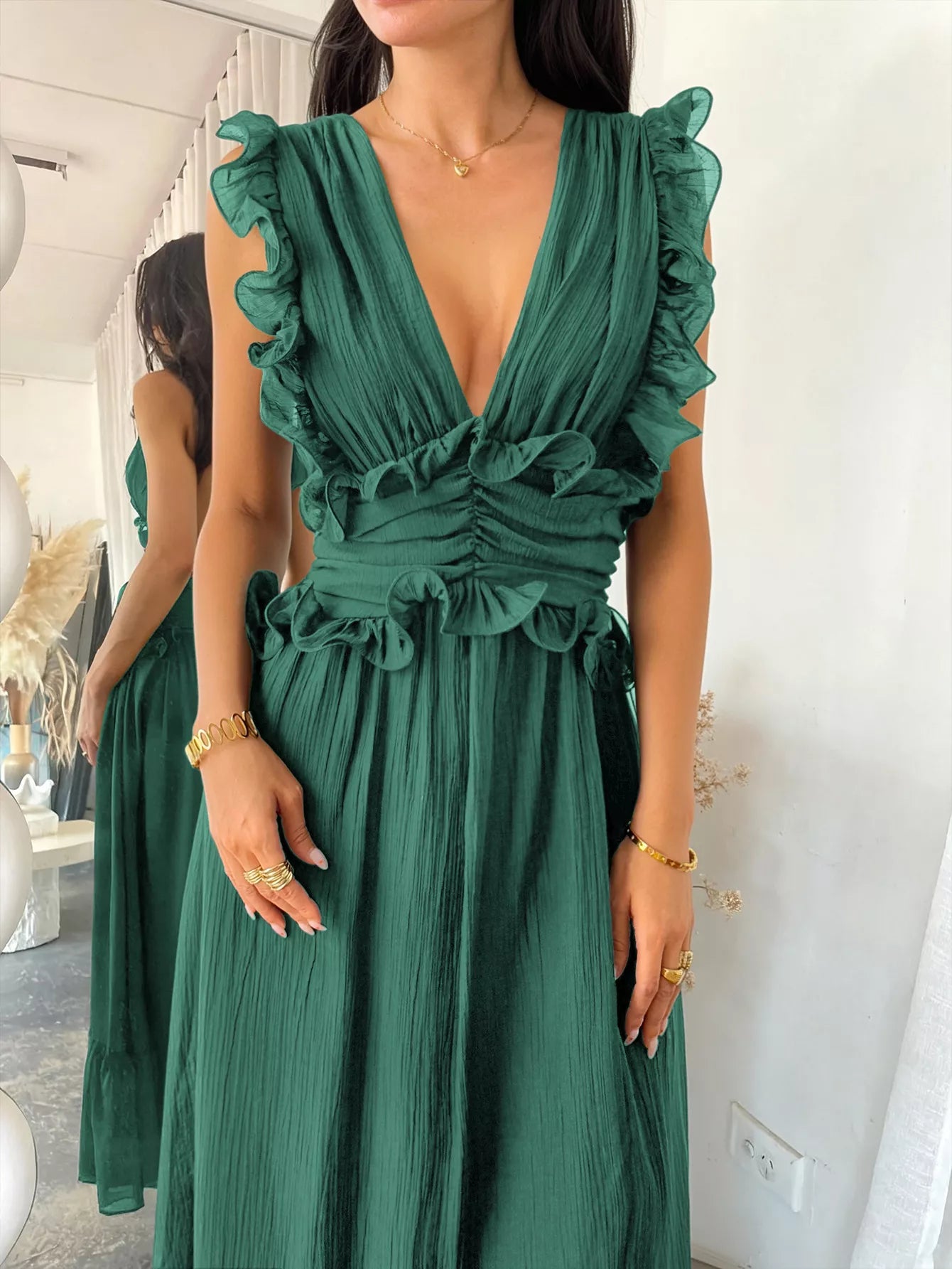 Ruffle Formal Boho Dress Sage