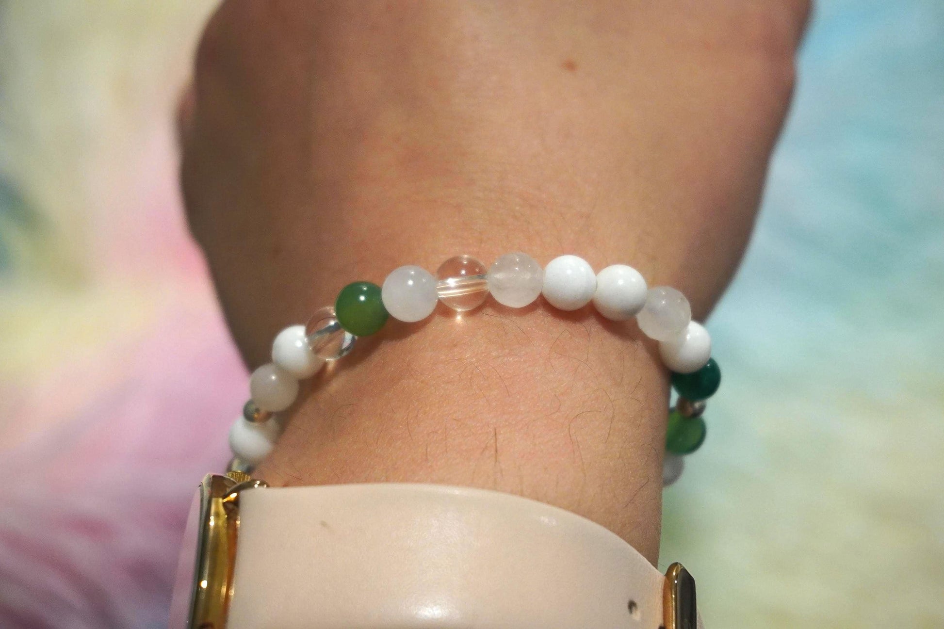 Gemstone Charm Bracelets! Appreciation & Gratitude - White Jade - Clear Quartz - Chalcedony