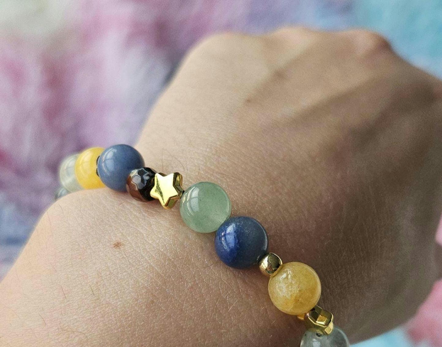 Gemstone Charm Bracelets! Beachy Vibes - Fluorite - Blue Quartz - Yellow Agate - Zebra Jasper - Dyed Jade