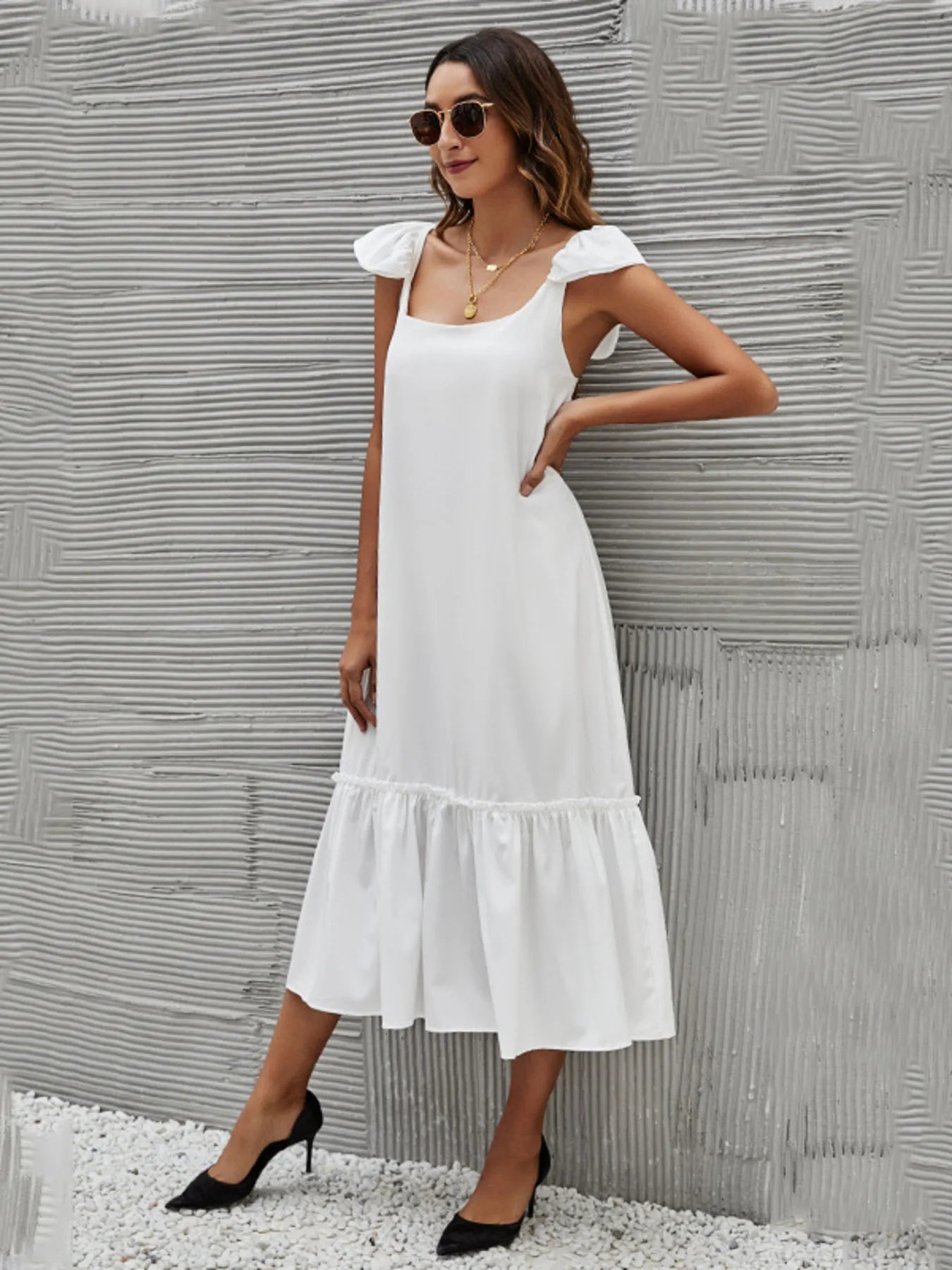 White Ivory Ruffle Dress White