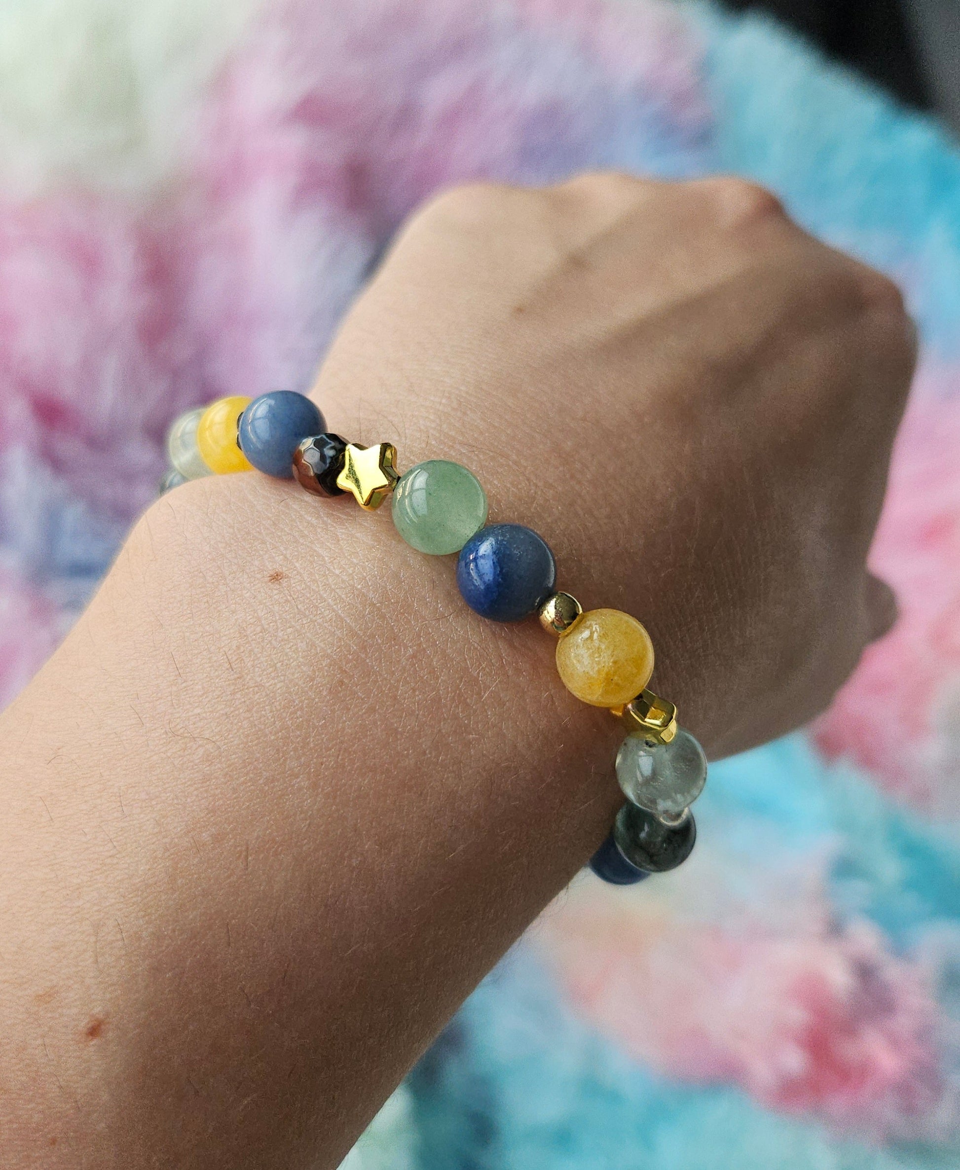 Gemstone Charm Bracelets! Beachy Vibes - Fluorite - Blue Quartz - Yellow Agate - Zebra Jasper - Dyed Jade