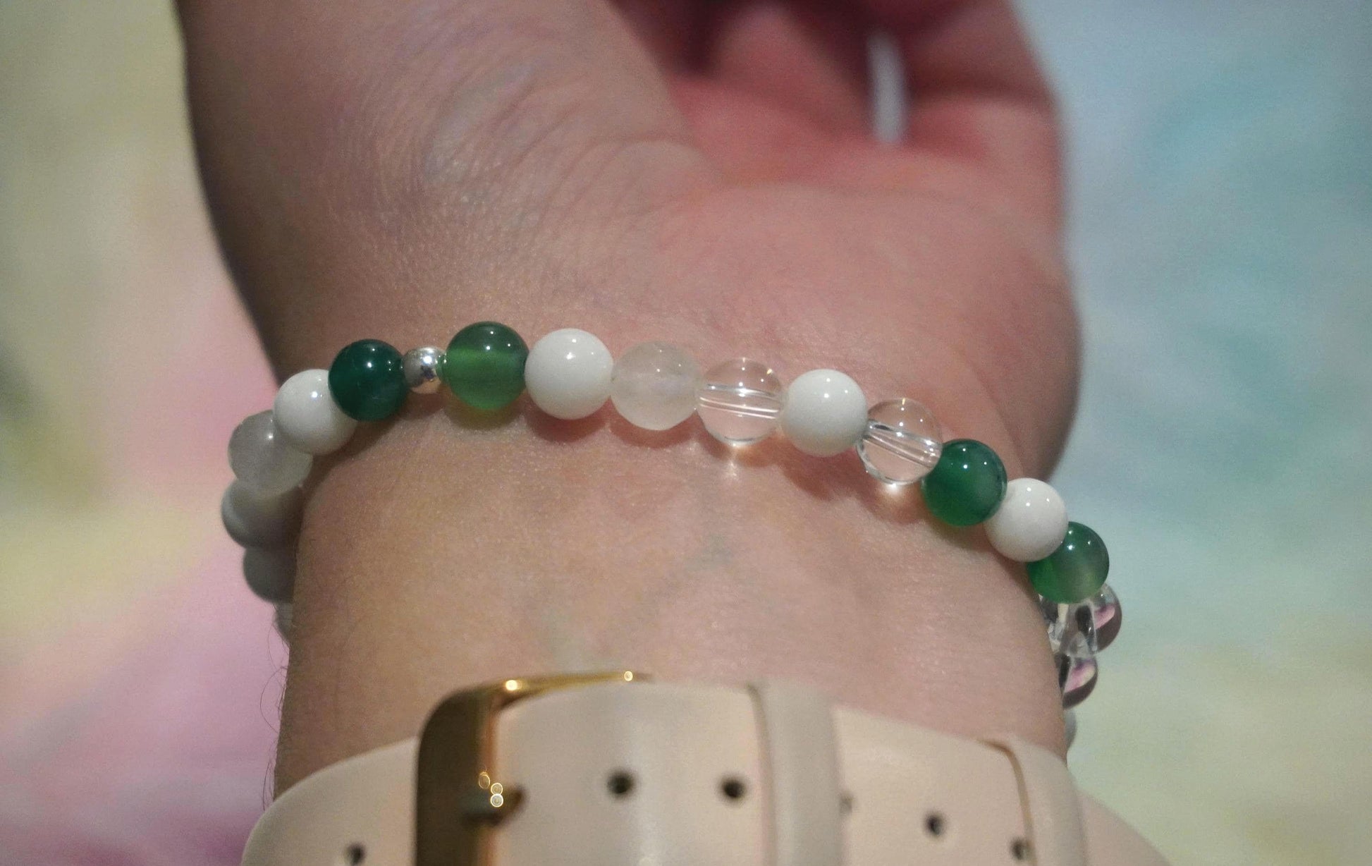 Gemstone Charm Bracelets! Appreciation & Gratitude - White Jade - Clear Quartz - Chalcedony