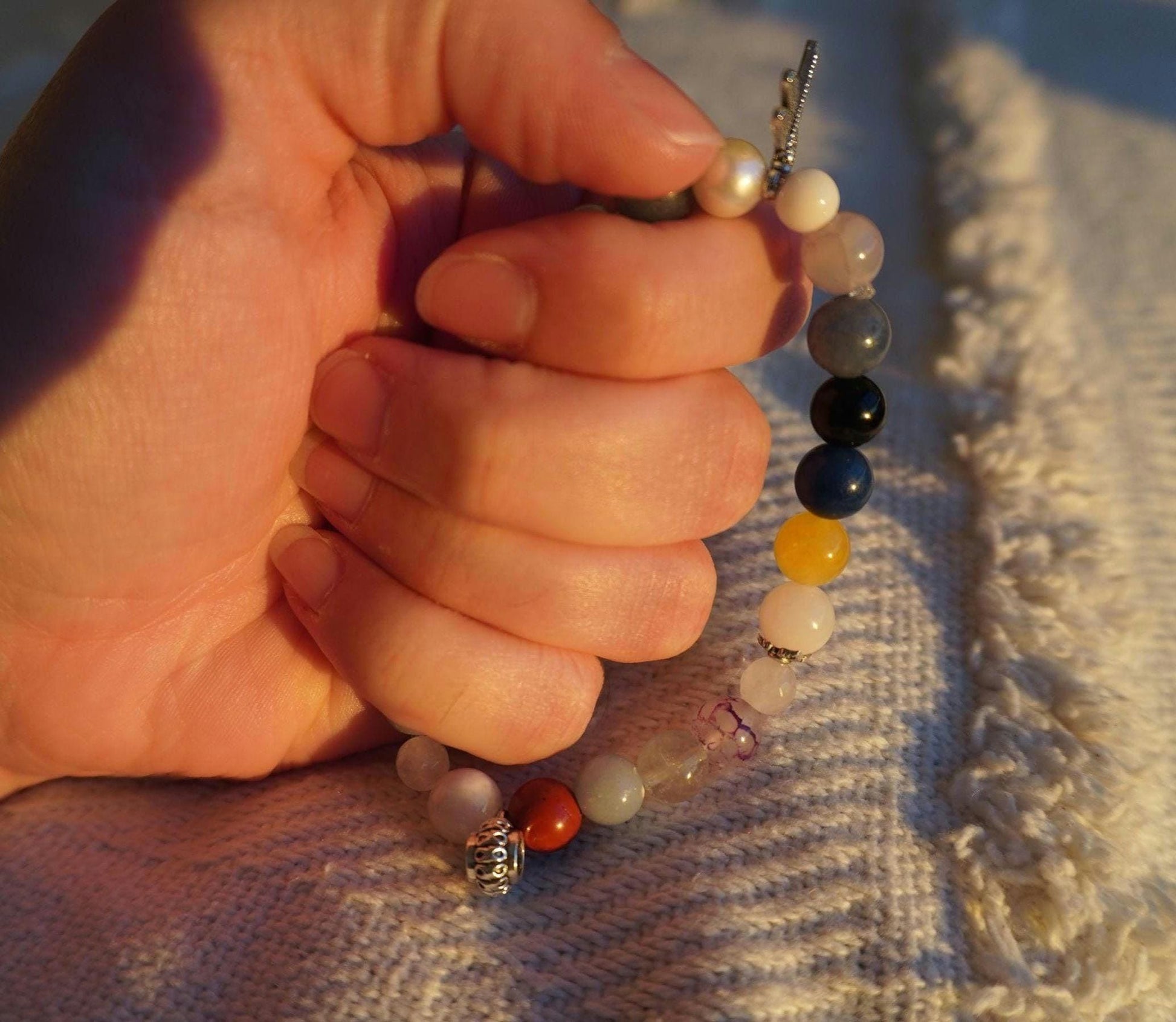 Gemstone Charm Bracelets! Peace & Positivity - Red Jasper - Angelite - White Jade - Morganite - Fluorite - Yellow Agate - Blue Quartz - Freshwater White Pearl - Black Onyx
