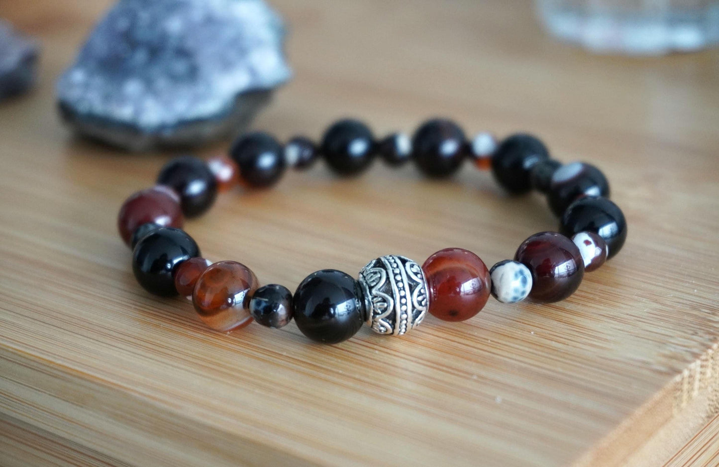 Gemstone Charm Bracelets! Love & Protection - Black and Orange Agate - Dyed Jade