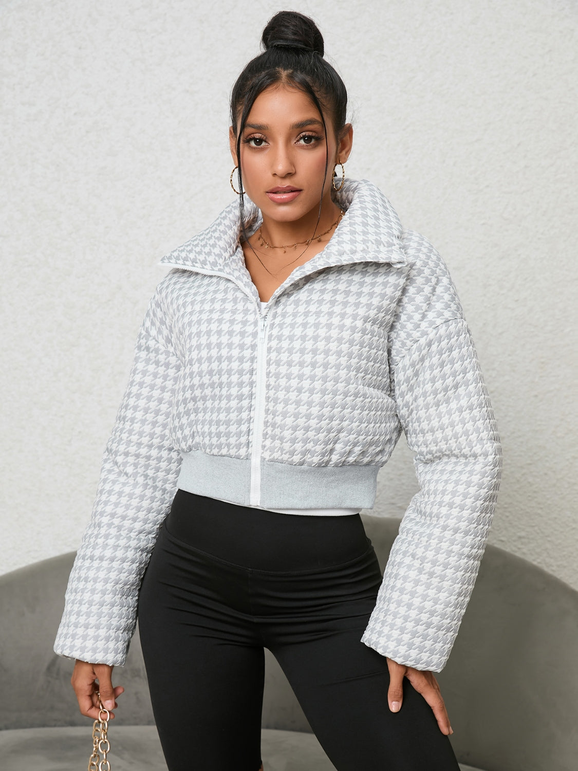 Houndstooth Puff Jacket