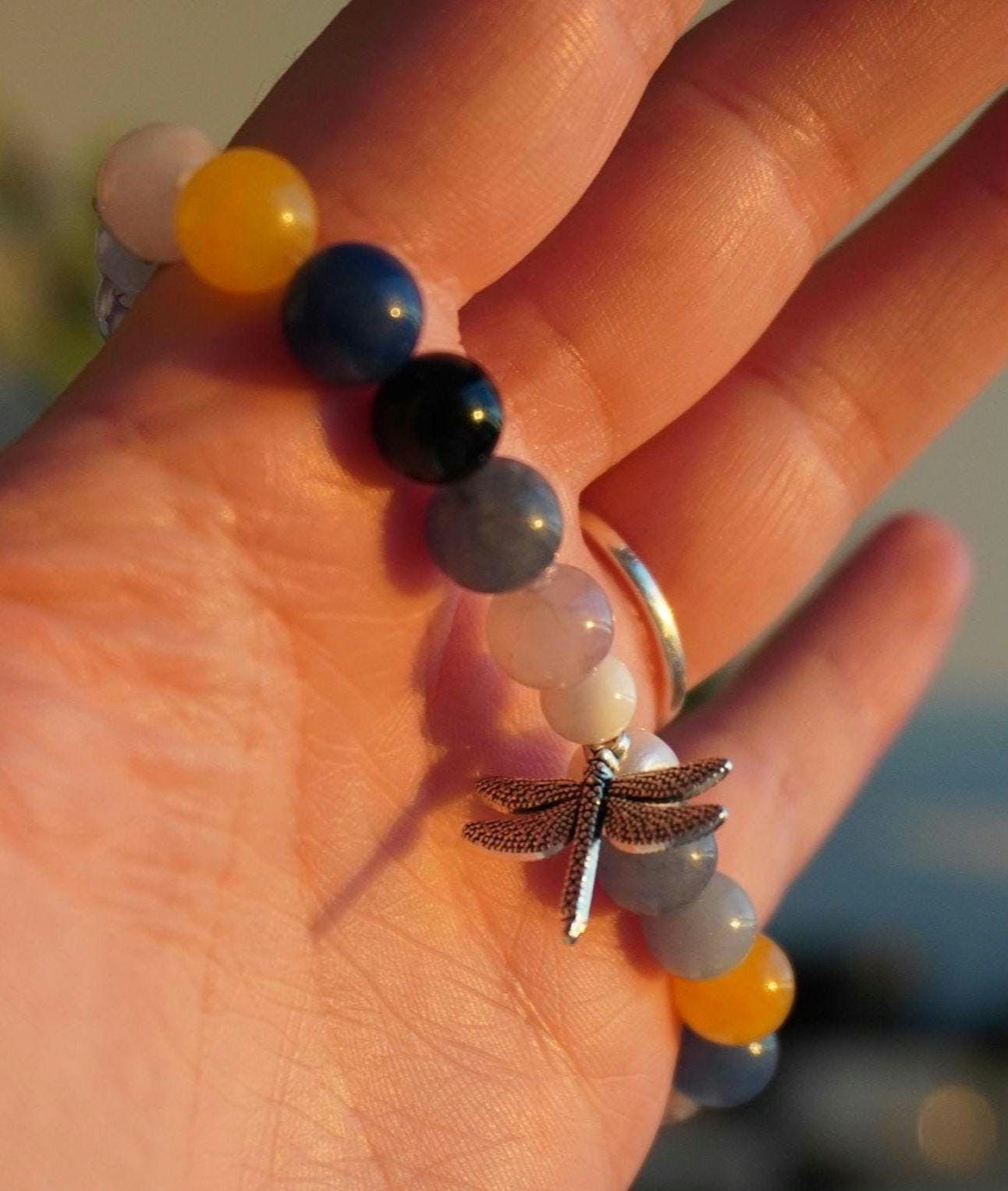Gemstone Charm Bracelets! Peace & Positivity - Red Jasper - Angelite - White Jade - Morganite - Fluorite - Yellow Agate - Blue Quartz - Freshwater White Pearl - Black Onyx