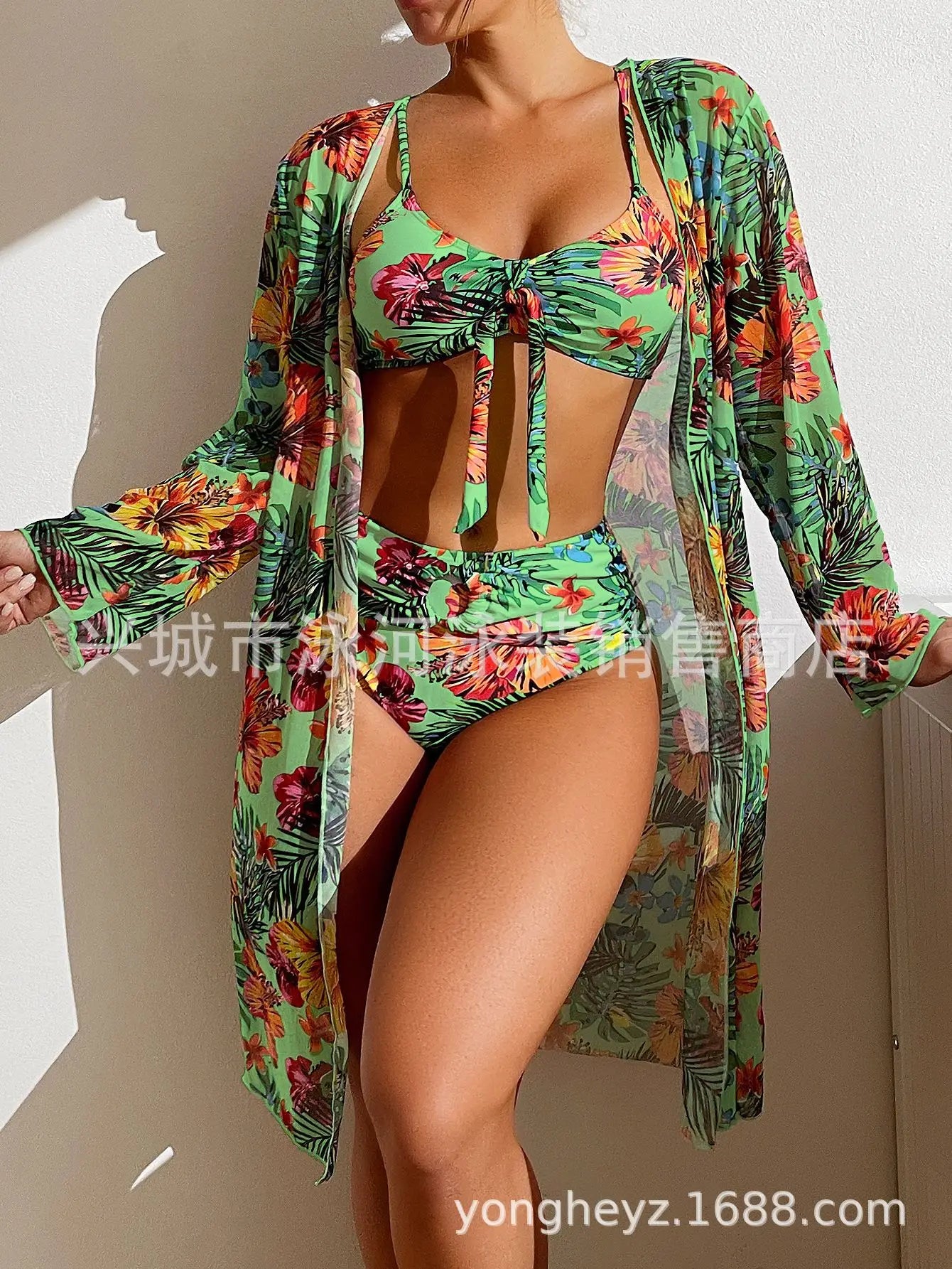 3 Piece Bohemian Kini Set Light-green