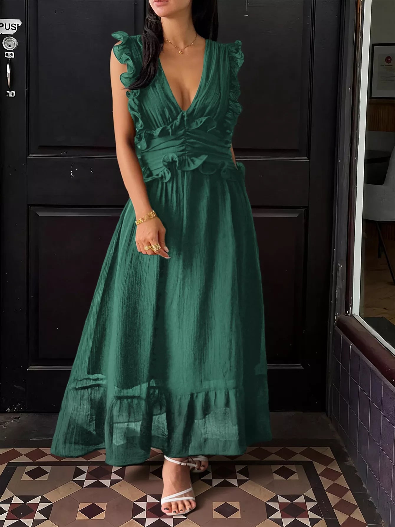 Ruffle Formal Boho Dress Sage
