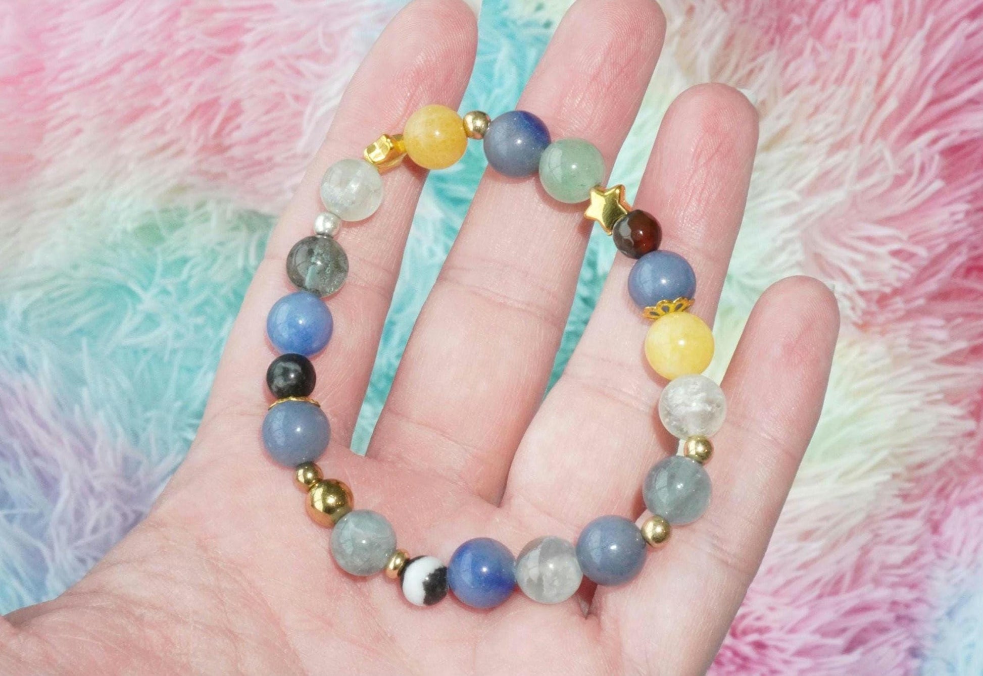 Gemstone Charm Bracelets! Beachy Vibes - Fluorite - Blue Quartz - Yellow Agate - Zebra Jasper - Dyed Jade