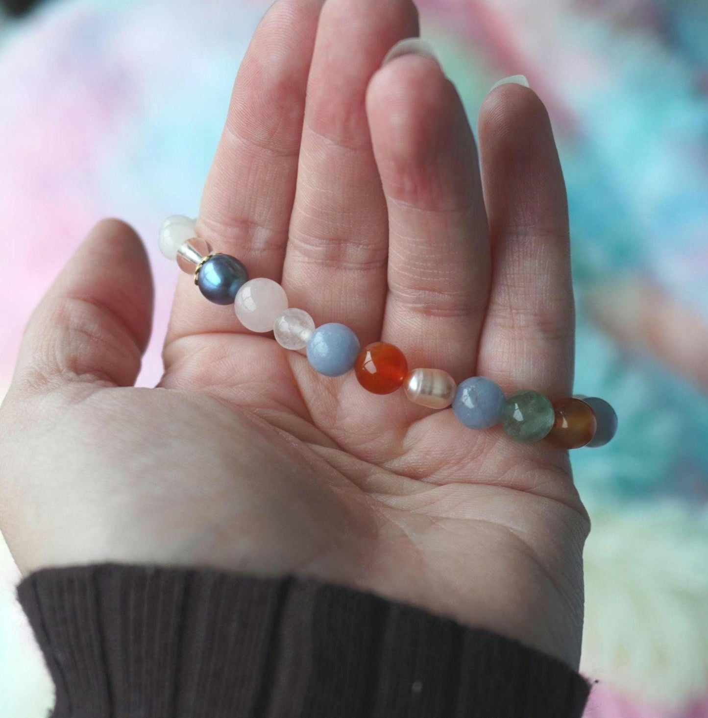 Gemstone Charm Bracelets! Happiness & Purity - Orange Agate - Pink and Purple Freshwater Pearls - Angelite - White Jade - Fluorite
