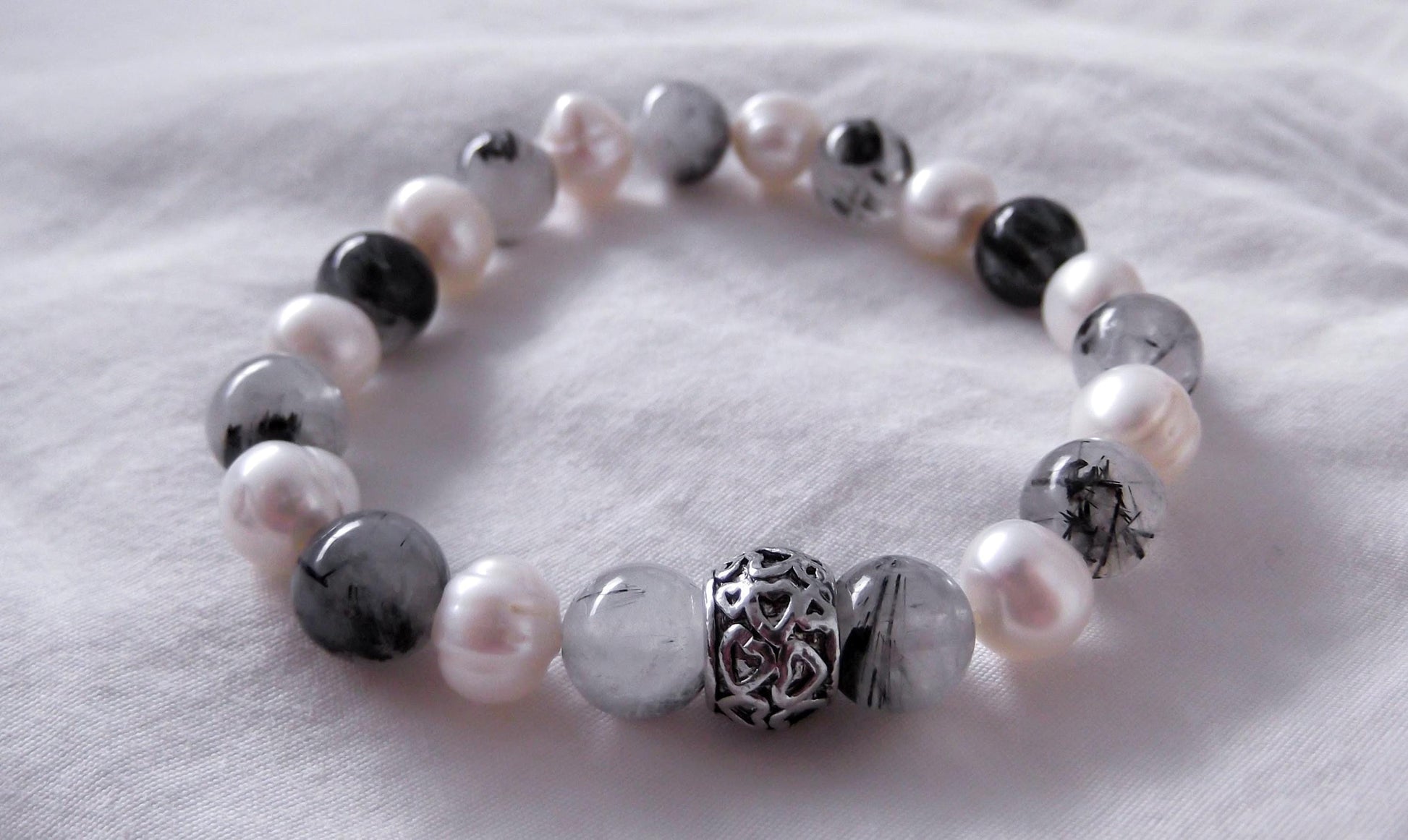 Gemstone Charm Bracelets! Positivity & Purity - White Freshwater Pearls - Tourmalated Quartz