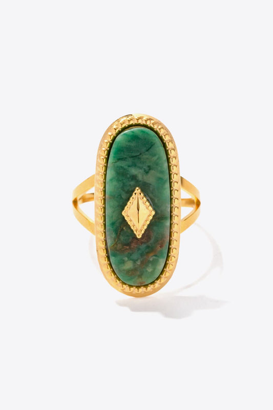 Antique Style Natural Stone & Copper Ring