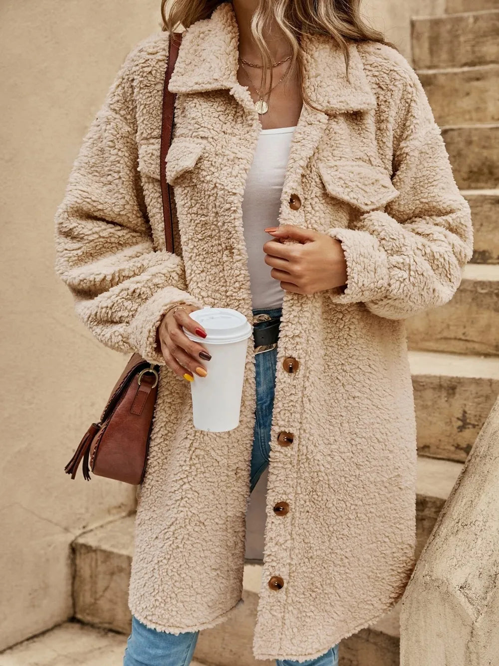 Fluffy Button Coat