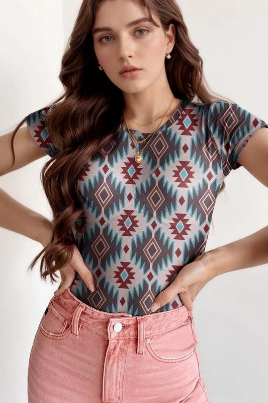 Aztec Print Mesh T Shirt