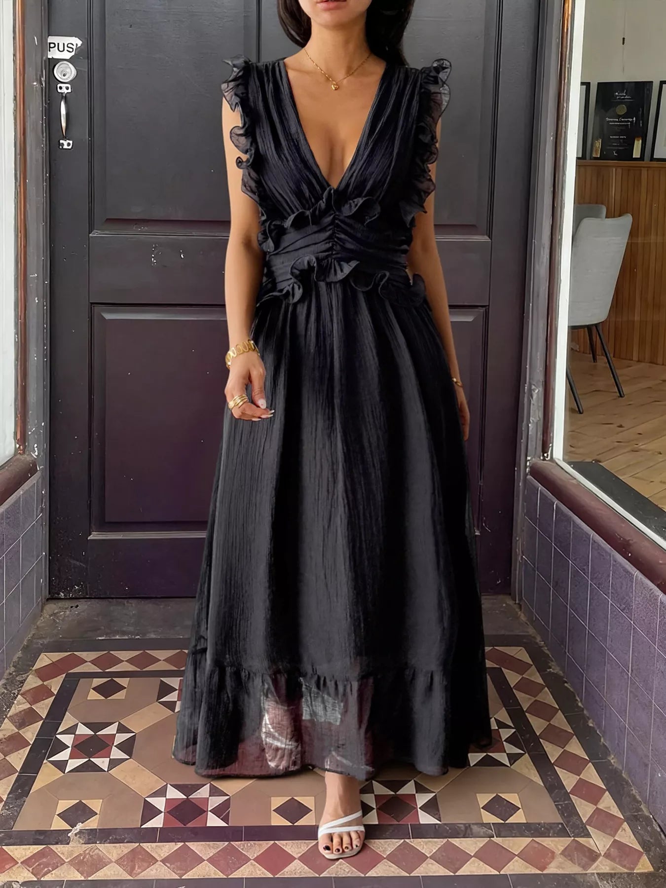 Ruffle Formal Boho Dress Black