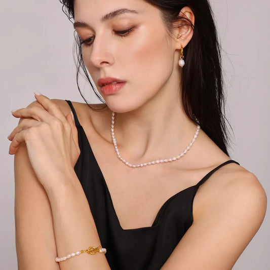 Pearl Necklace, Bracelet and Earrings
