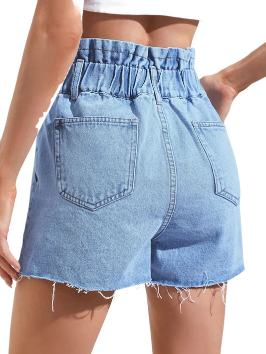 V High-Waisted Denim Shorts