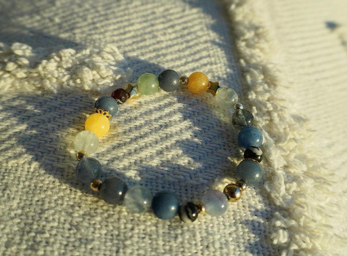 Gemstone Charm Bracelets! Beachy Vibes - Fluorite - Blue Quartz - Yellow Agate - Zebra Jasper - Dyed Jade