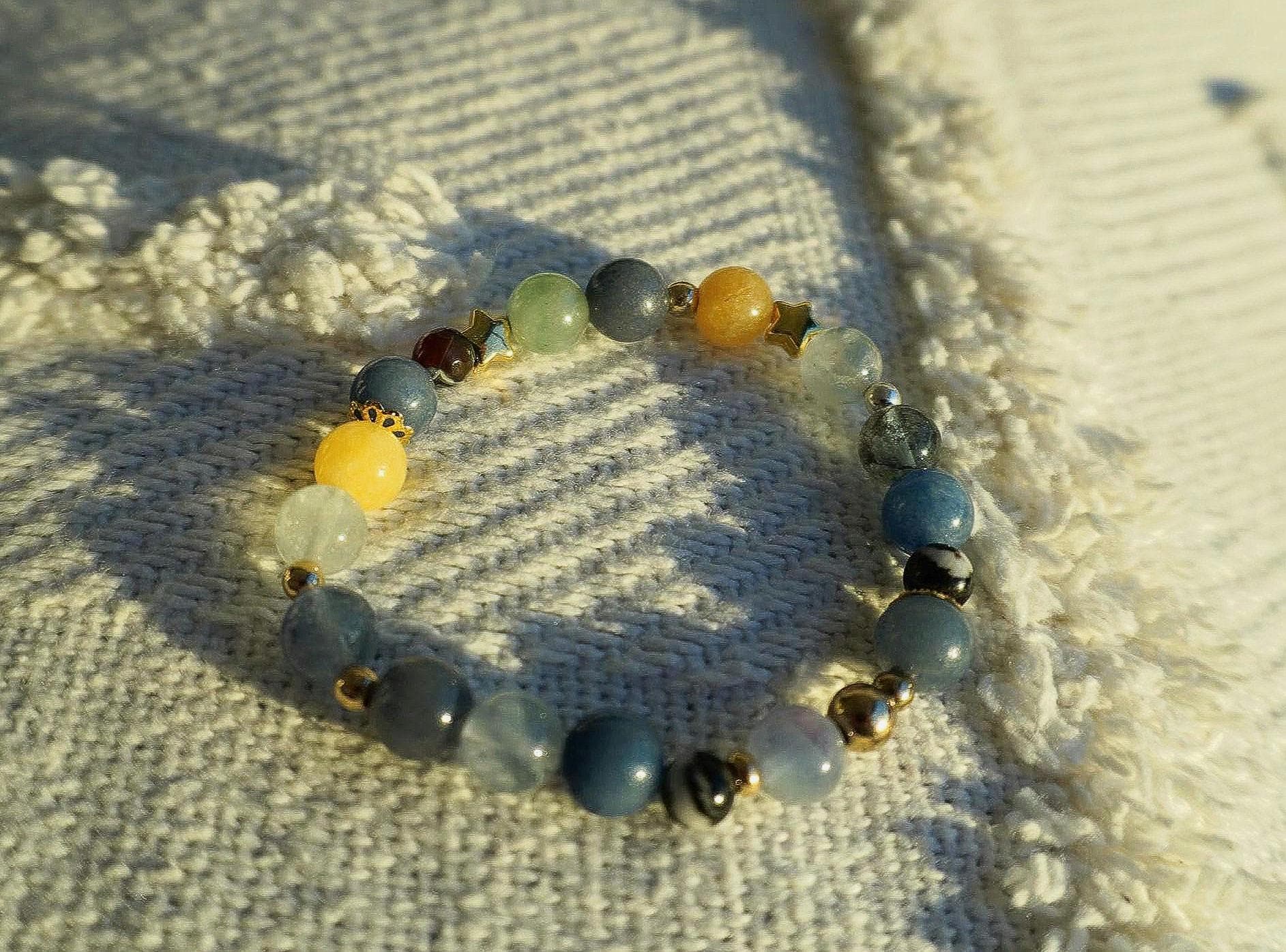 Gemstone Charm Bracelets! Beachy Vibes - Fluorite - Blue Quartz - Yellow Agate - Zebra Jasper - Dyed Jade
