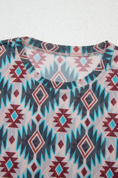 Aztec Print Mesh T Shirt