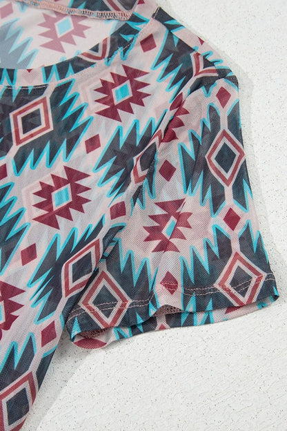 Aztec Print Mesh T Shirt