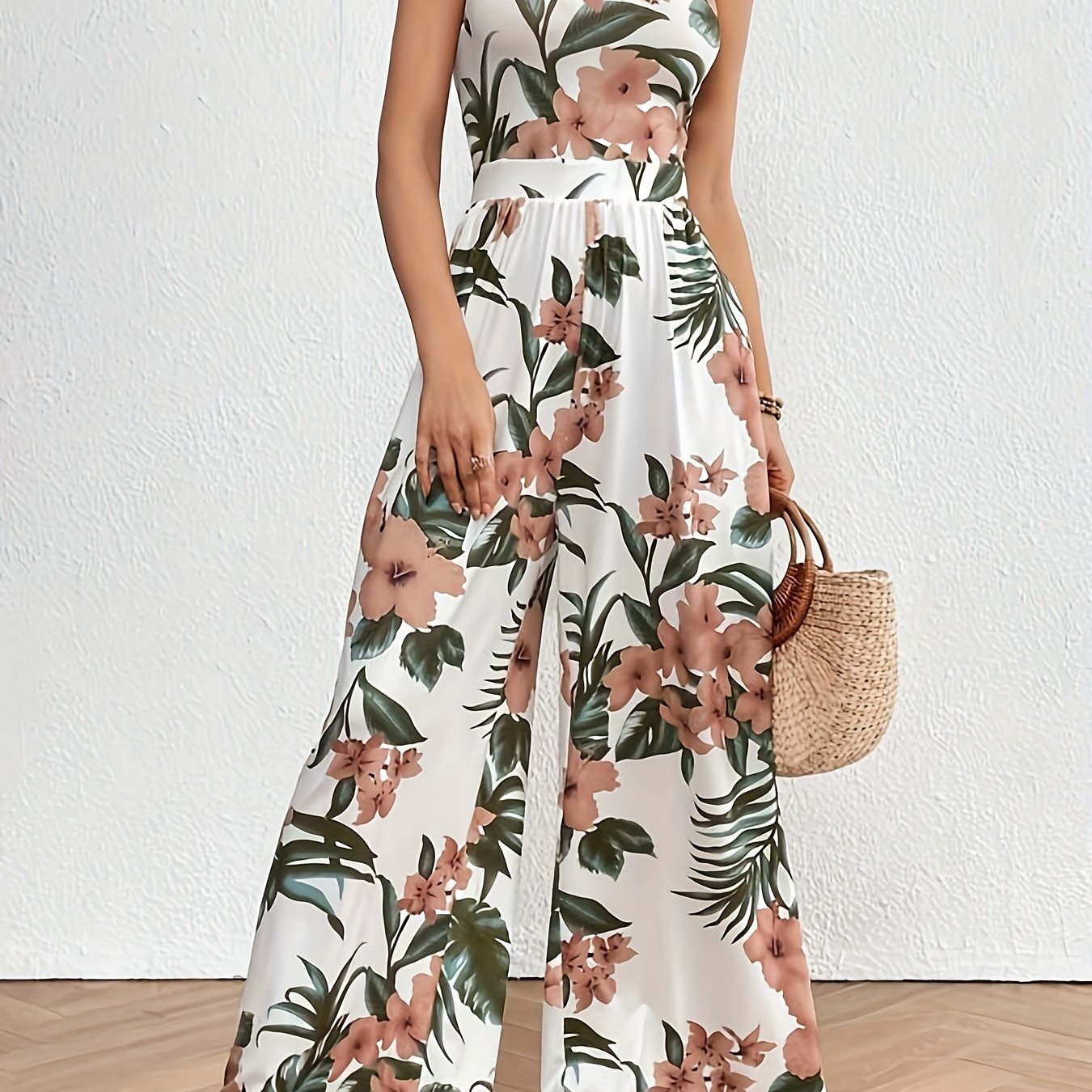 Boho Floral Print Jumpsuit White