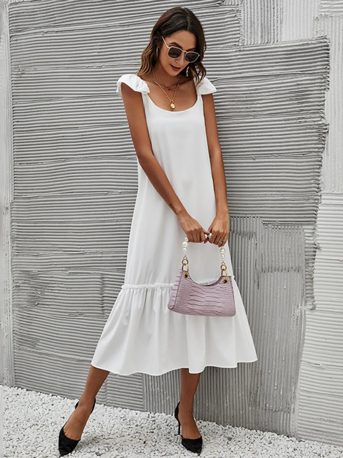White Ivory Ruffle Dress White