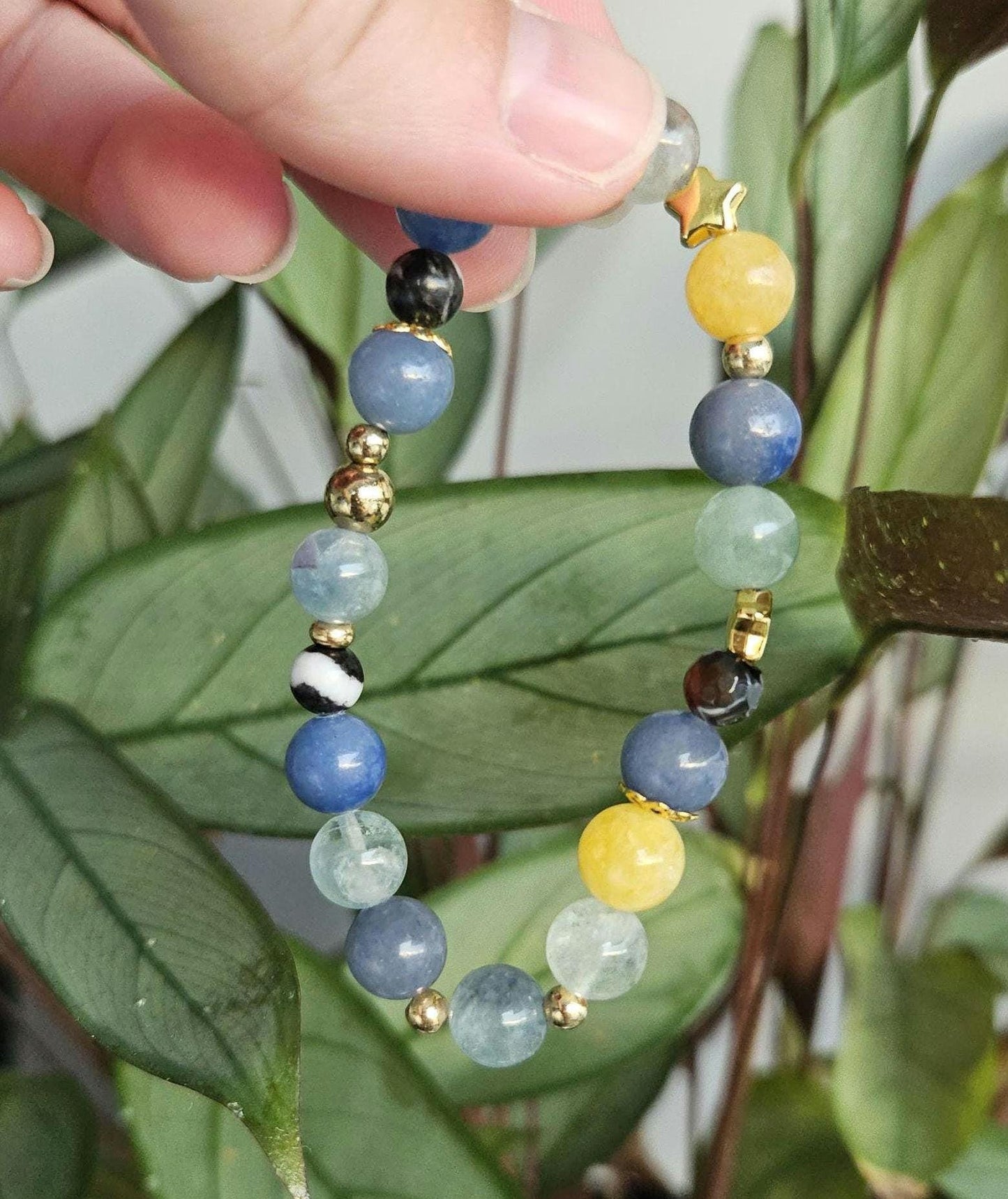 Gemstone Charm Bracelets! Beachy Vibes - Fluorite - Blue Quartz - Yellow Agate - Zebra Jasper - Dyed Jade