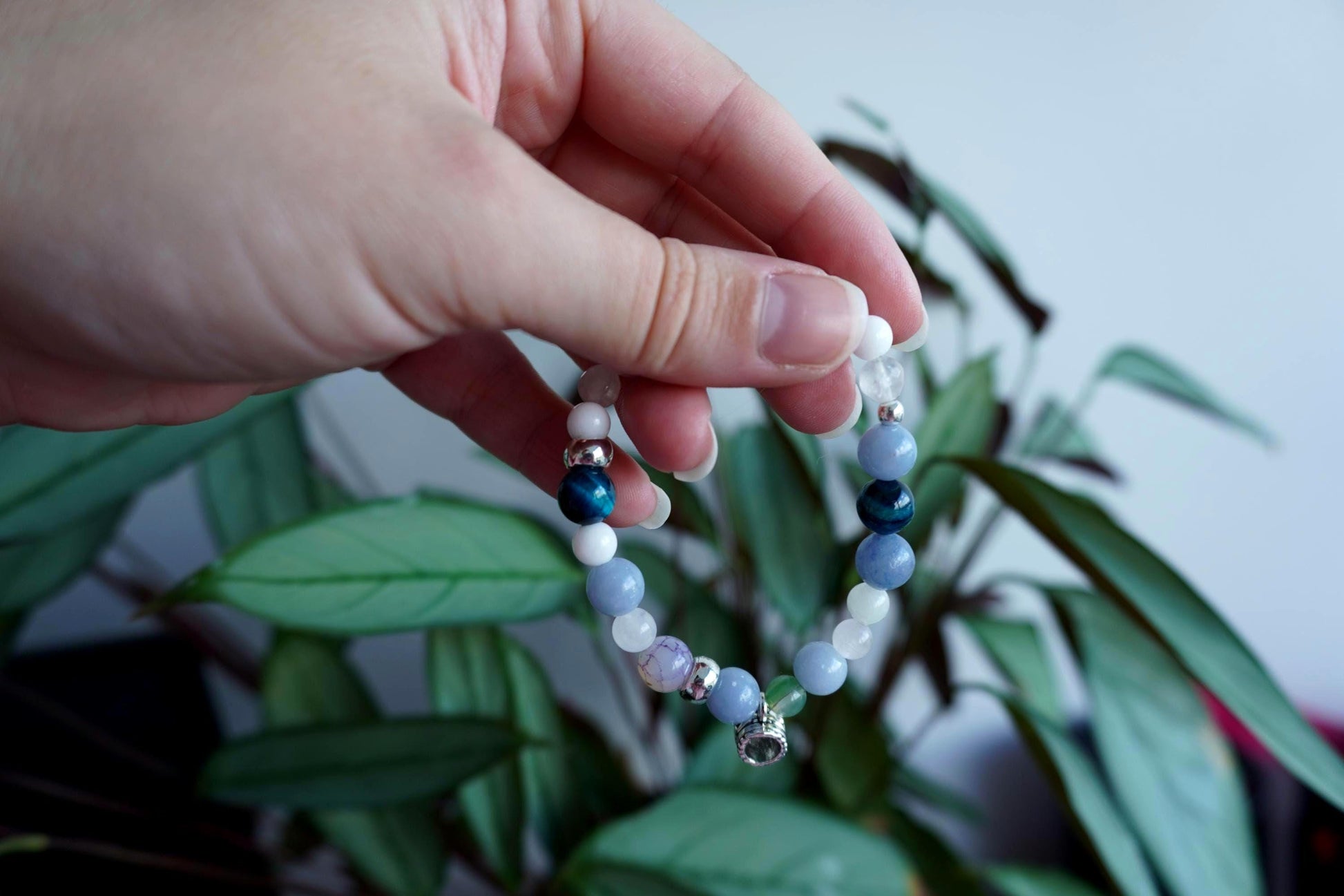 Gemstone Charm Bracelets! Peace Purity & Positivity - Angelite - Amethyst - White Jade - White Freshwater Pearls - Blue Quartz - Blue Tiger Eye - Chalcedony - Zebra Jasper