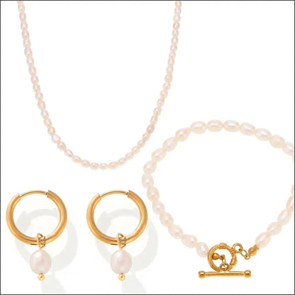 Pearl Necklace, Bracelet and Earrings