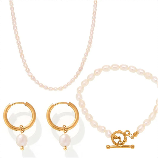 Pearl Necklace, Bracelet and Earrings
