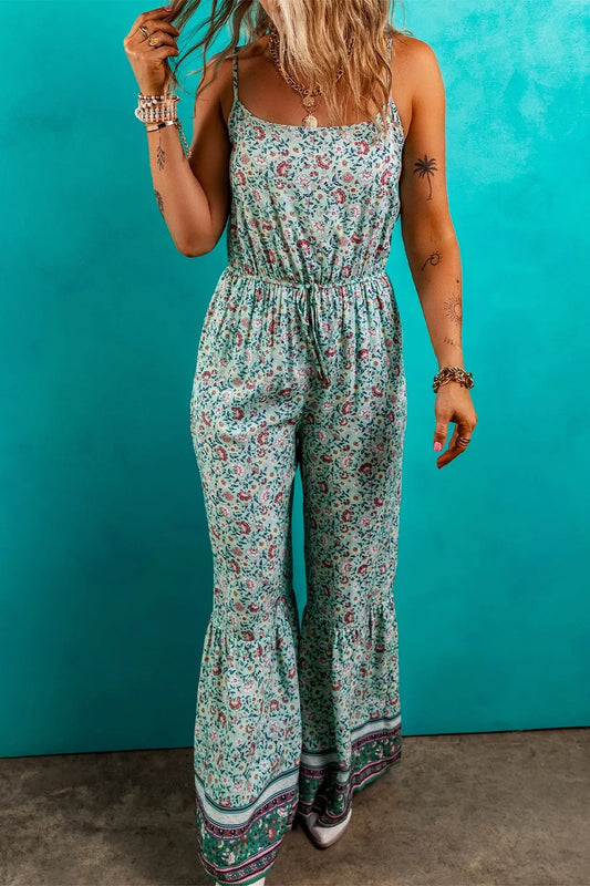 Bohemian Floral Jumpsuit Teal