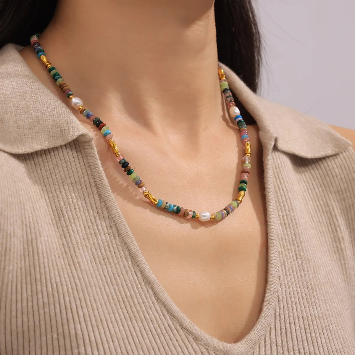 Bohemian Natural Stone & Pearl Jewelry Set Multicolor One Size