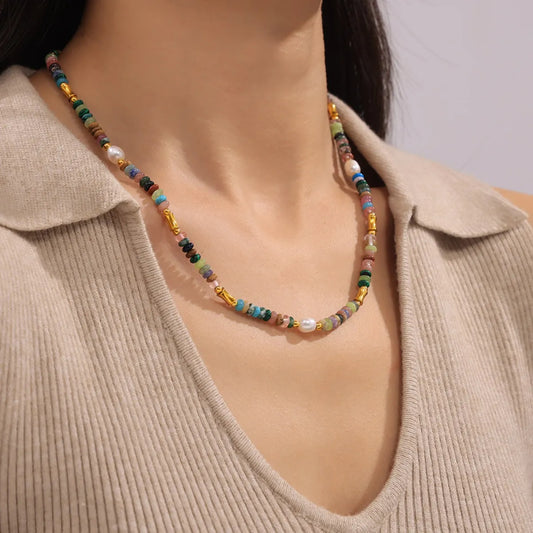 Bohemian Natural Stone & Pearl Jewelry Set Multicolor One Size