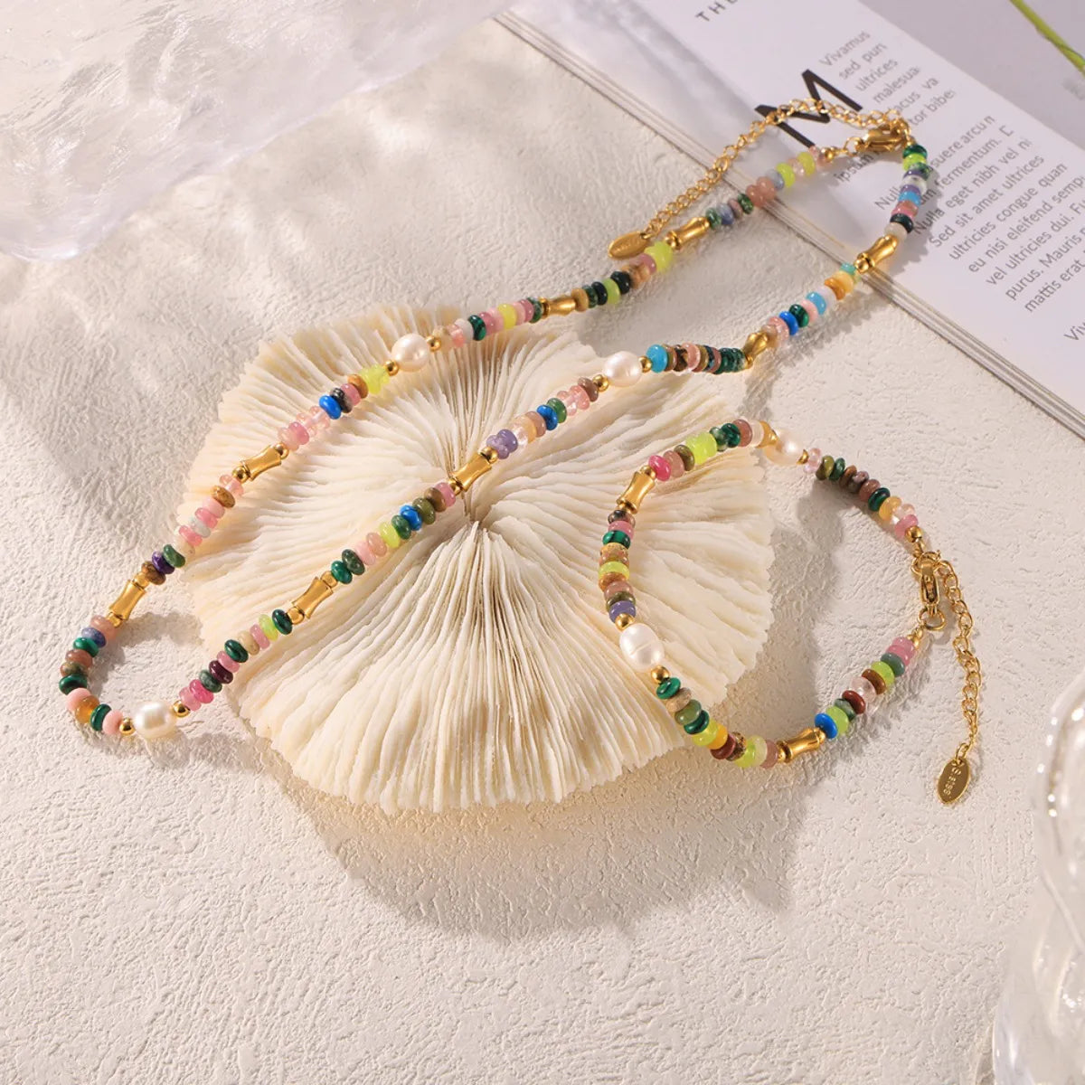 Bohemian Natural Stone & Pearl Jewelry Set Multicolor One Size