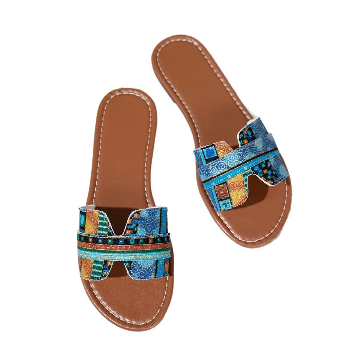 Bohemian Print Flat Sandals Sky Blue