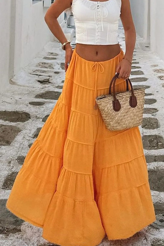 Bohemian Tiered Maxi Skirt Tangerine