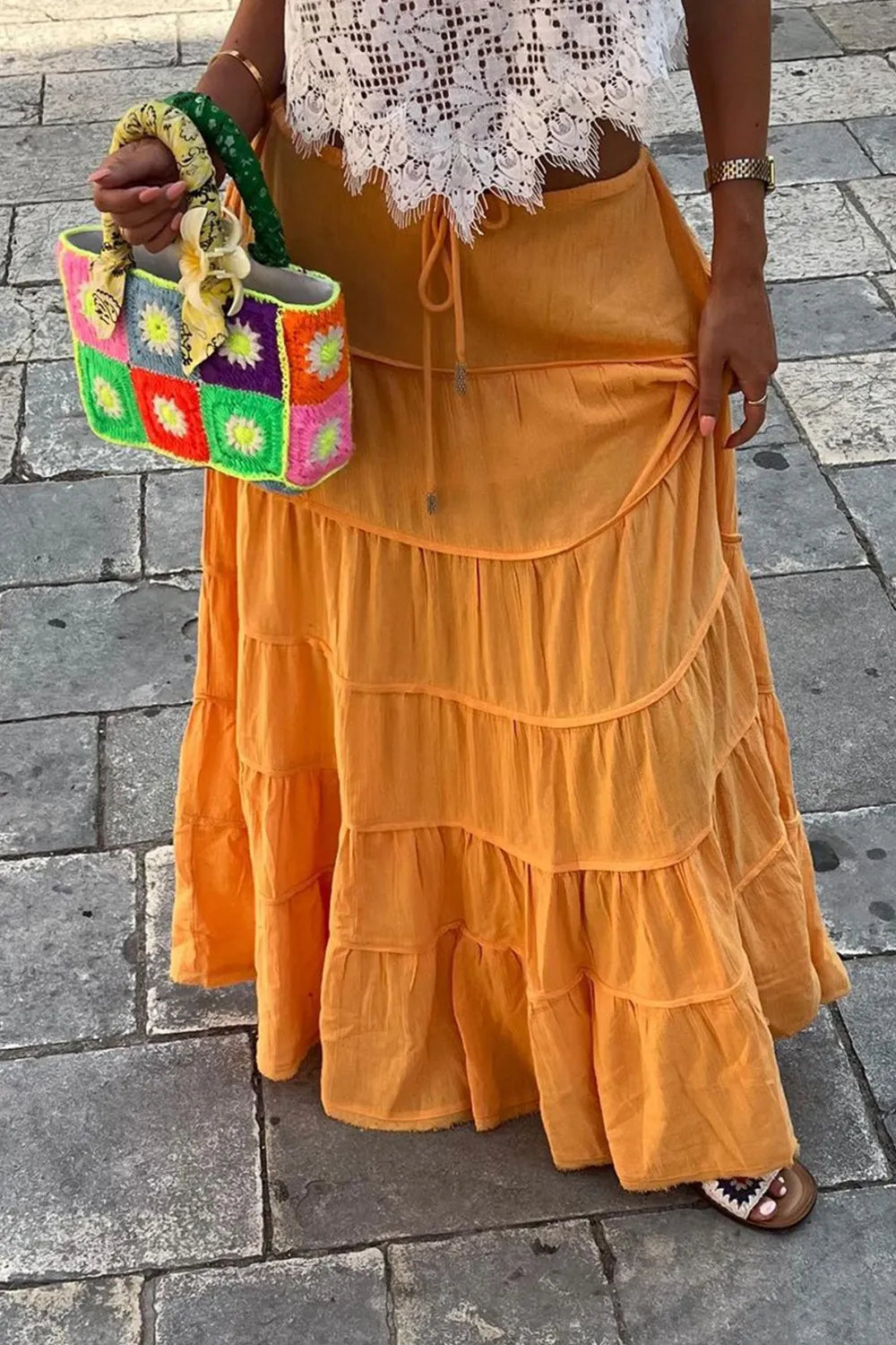Bohemian Tiered Maxi Skirt Tangerine