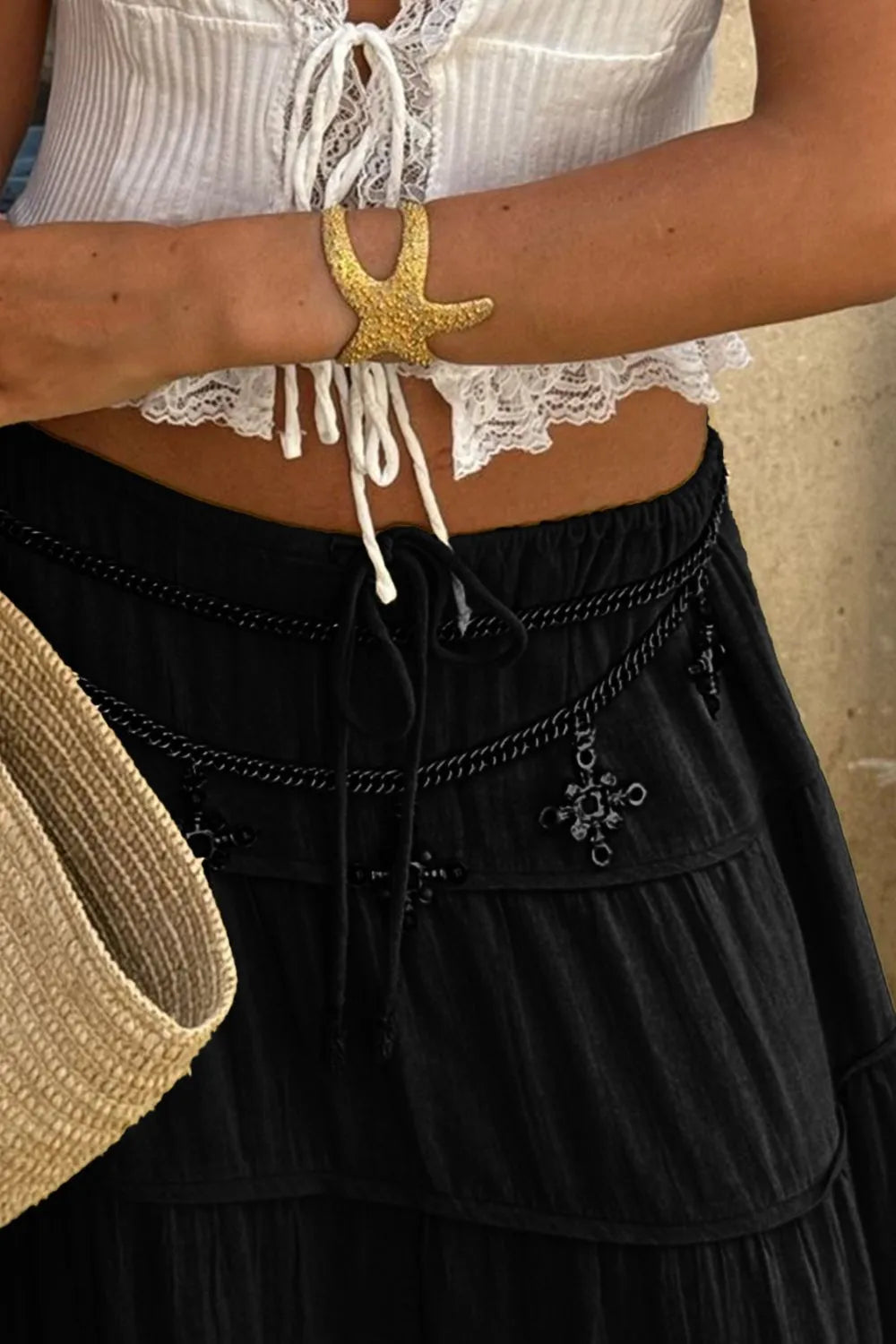 Bohemian Tiered Maxi Skirt Black