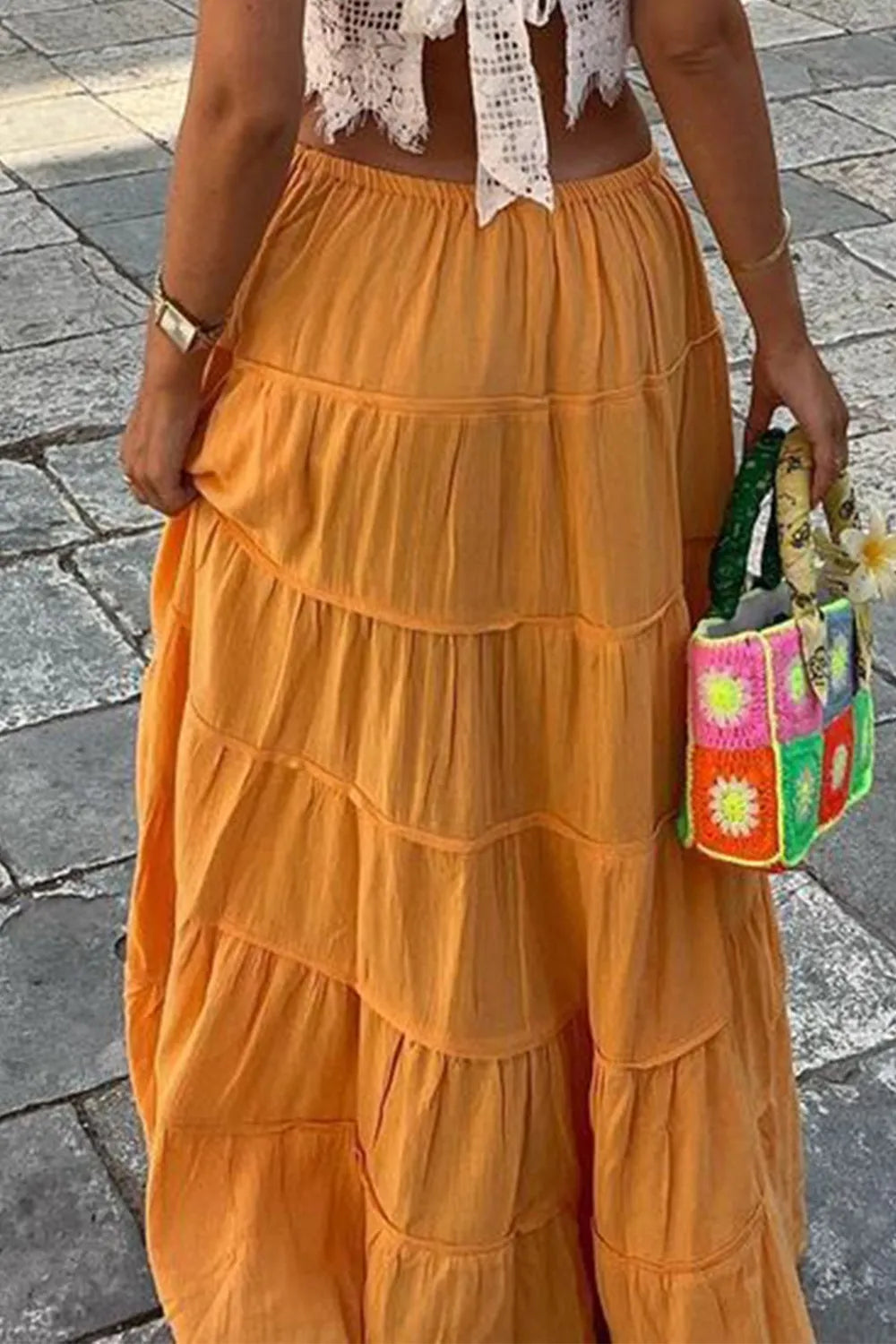 Bohemian Tiered Maxi Skirt Tangerine
