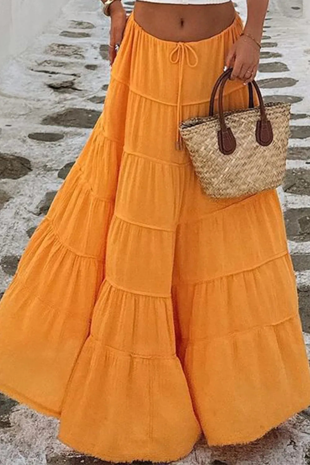 Bohemian Tiered Maxi Skirt Tangerine