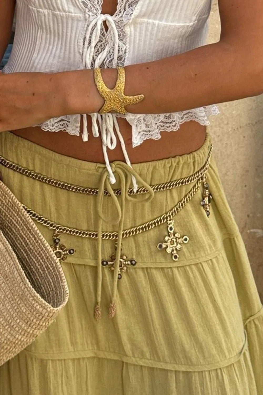 Bohemian Tiered Maxi Skirt Sage