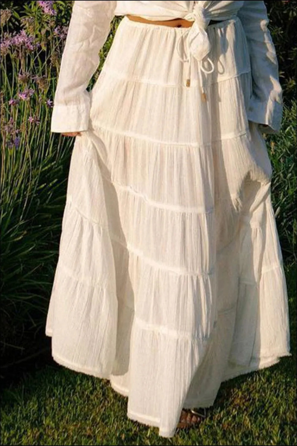 Bohemian Tiered Maxi Skirt White