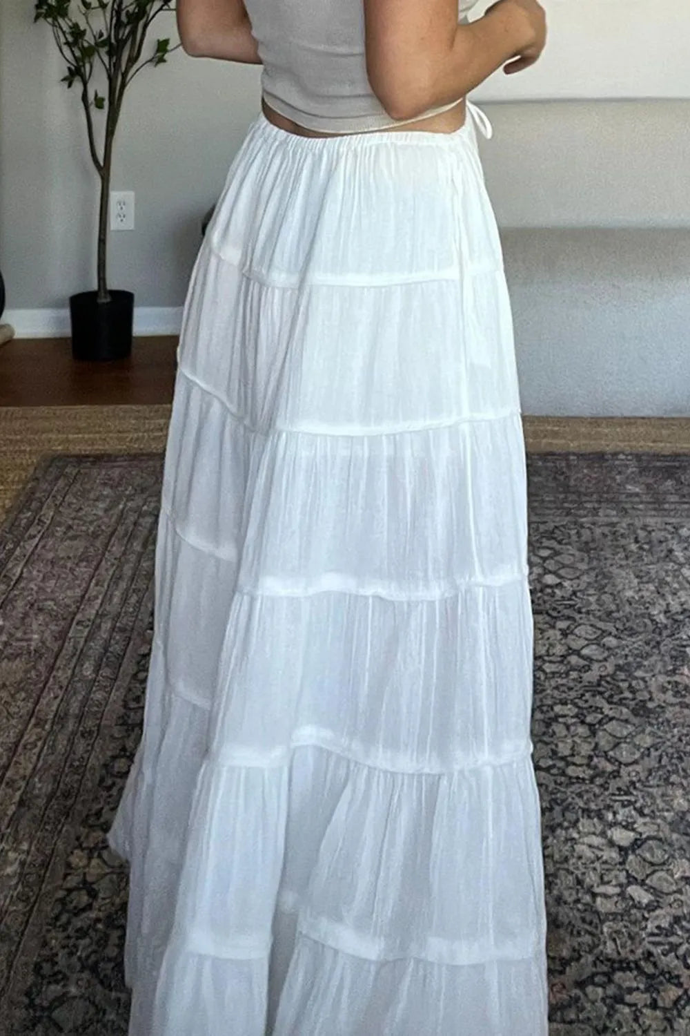 Bohemian Tiered Maxi Skirt White