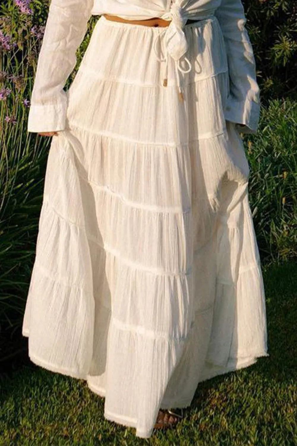 Bohemian Tiered Maxi Skirt White