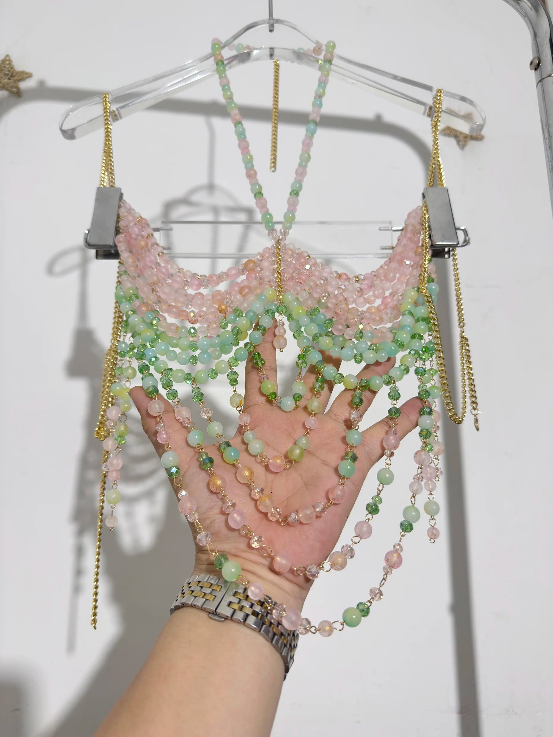 Boho Beaded Chain Top! Pink Multi One Size China