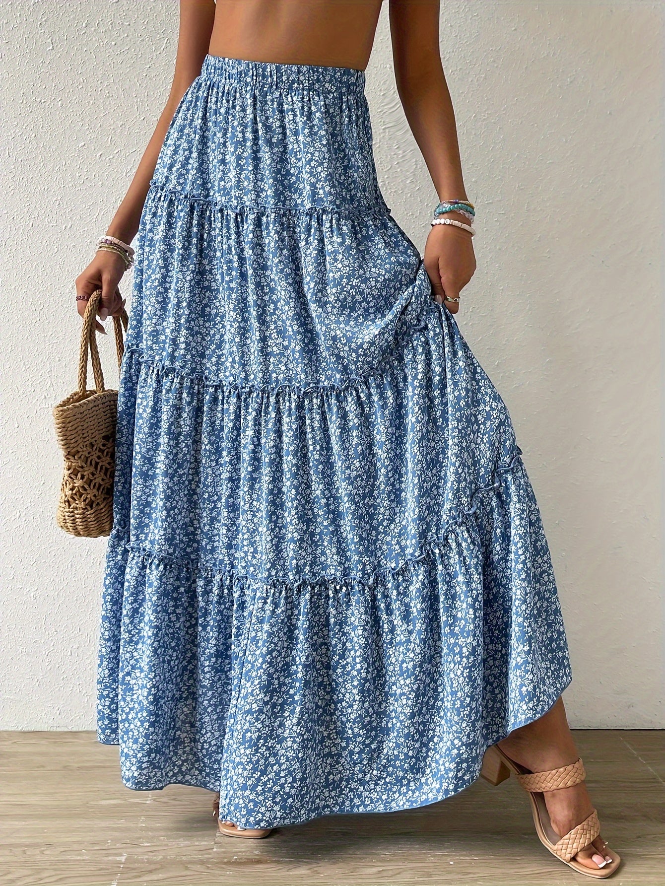 Boho Chic Ditsy Floral Maxi Skirt